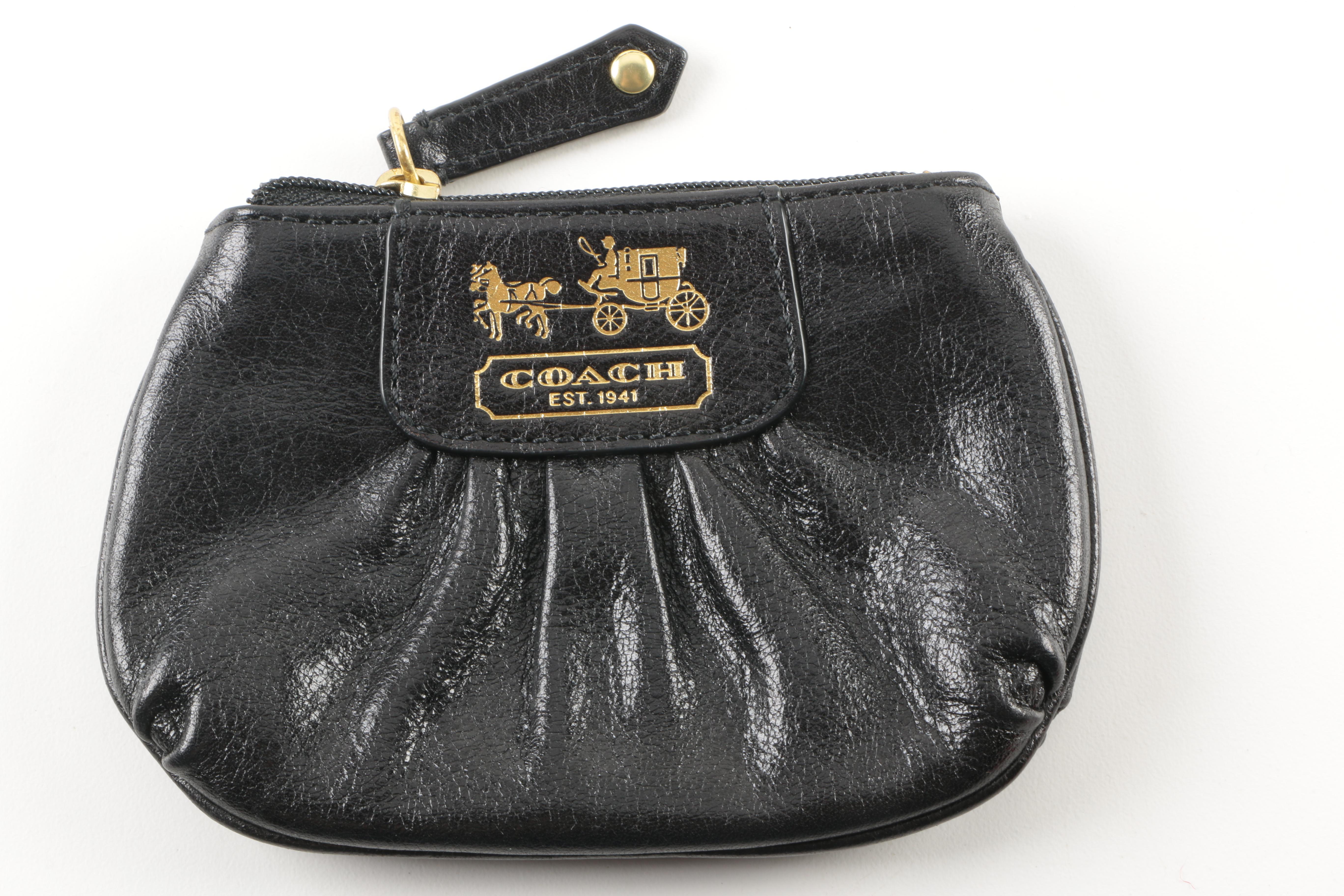 Coach Black Leather Lolita Chain Wristlet and Change Purse