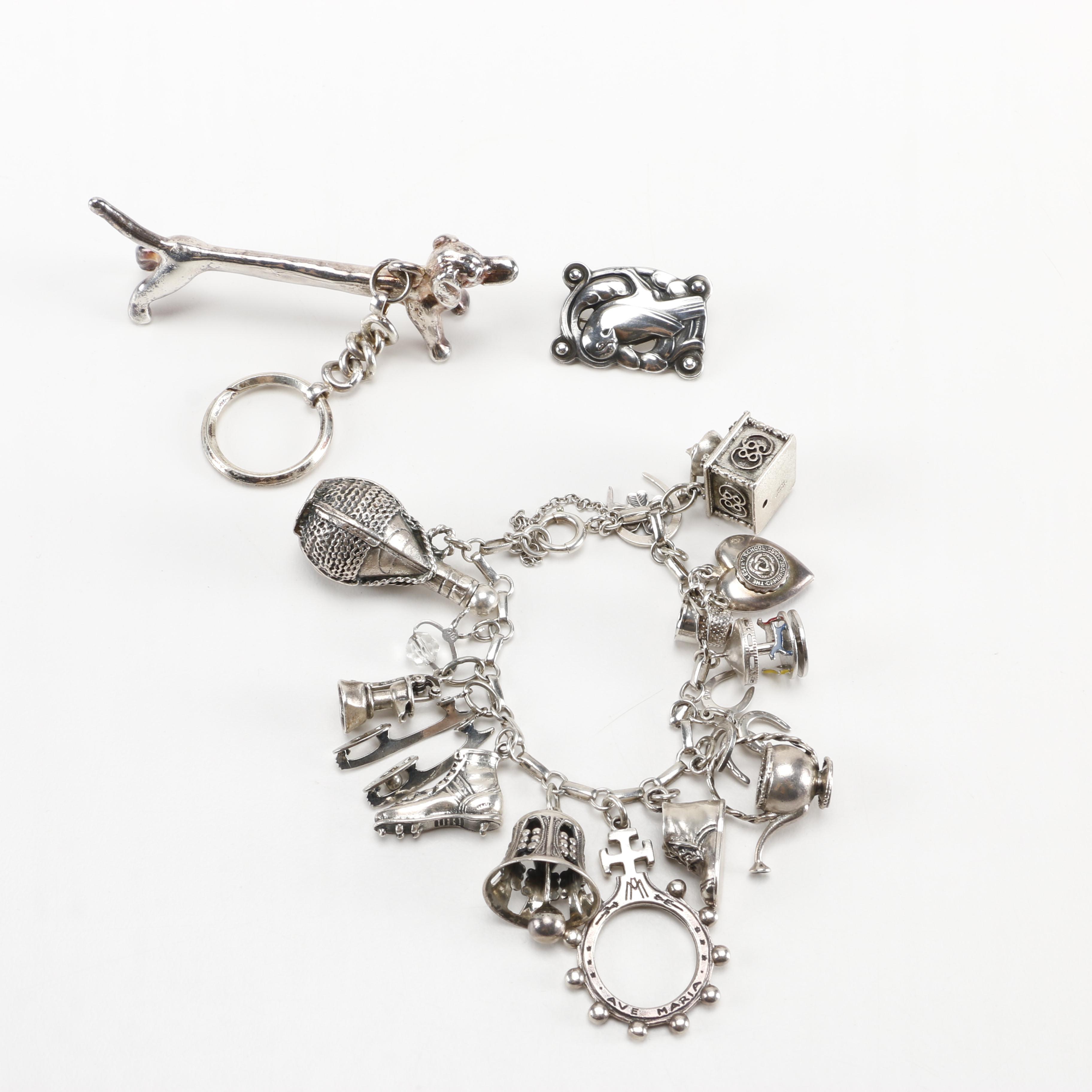 Sterling Charm Bracelet and Dachshund Key Chain