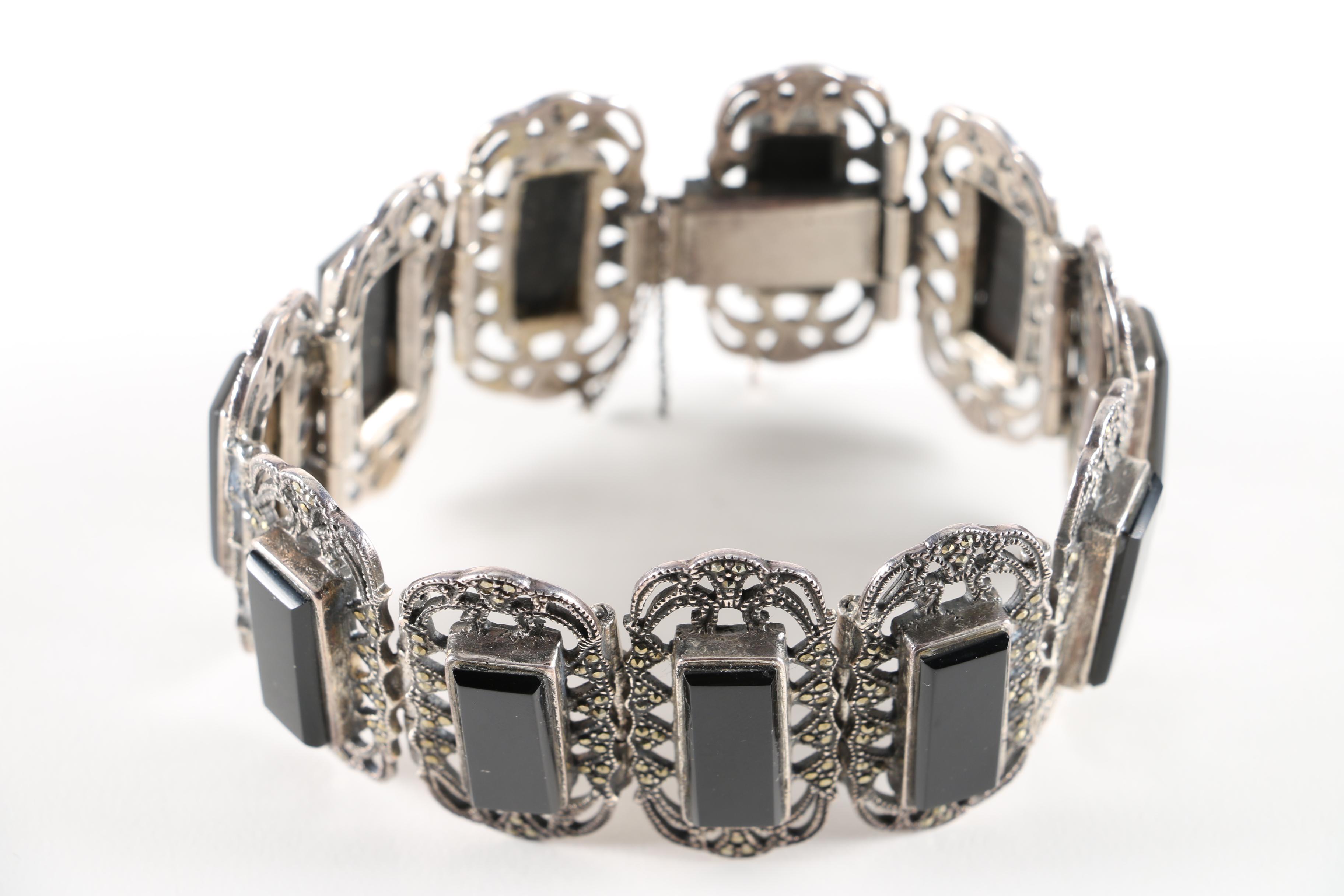 Sterling Silver Bracelet and Pendant with Stones Including Sajen