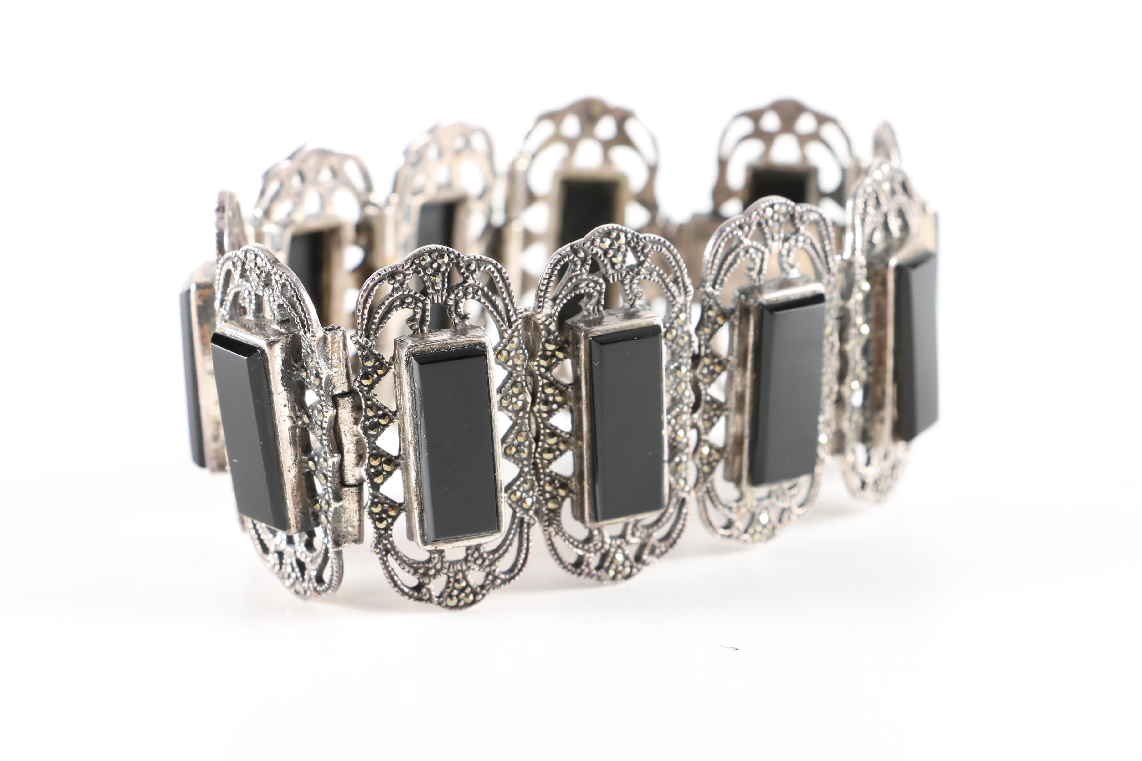 Sterling Silver Bracelet and Pendant with Stones Including Sajen