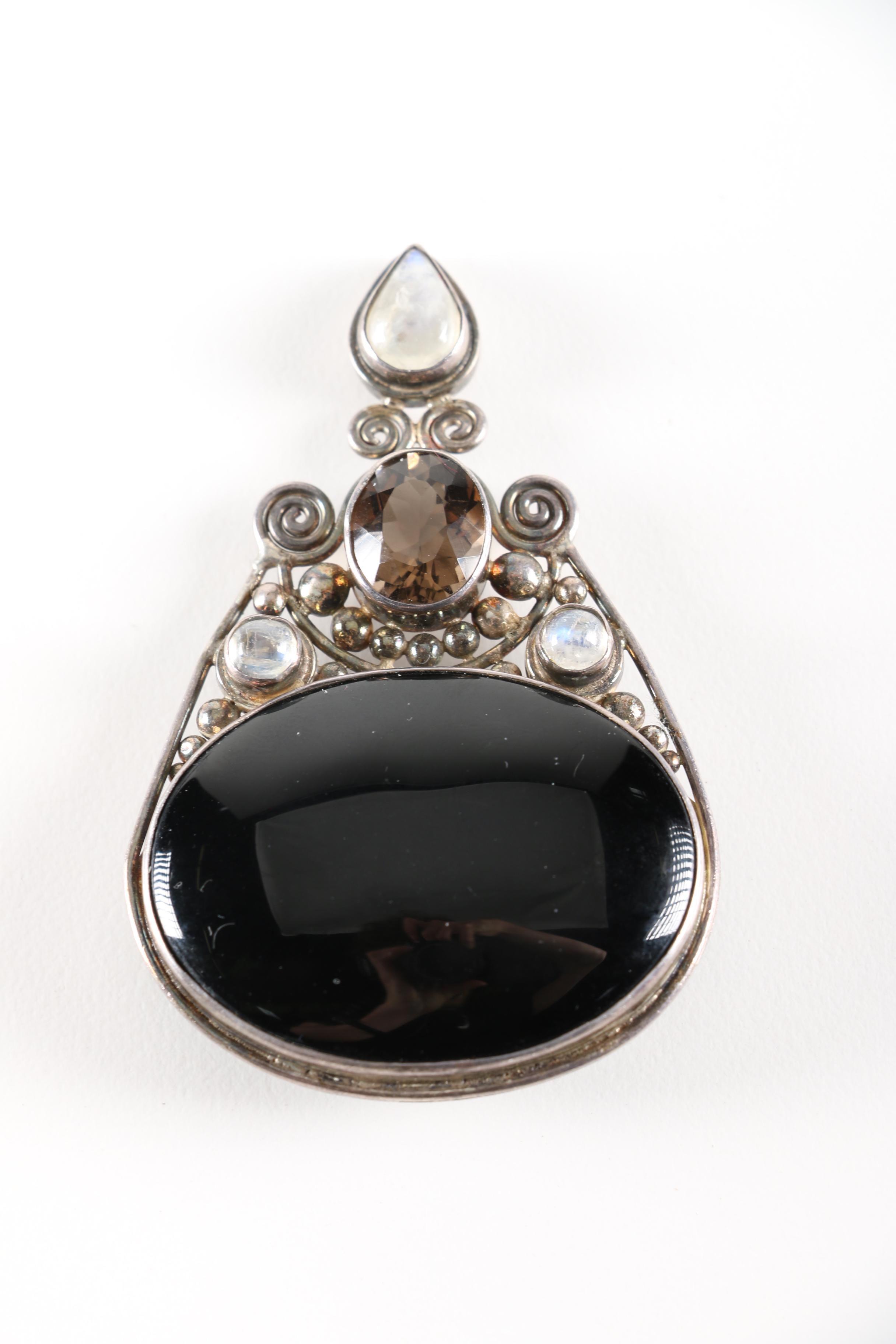 Sterling Silver Bracelet and Pendant with Stones Including Sajen