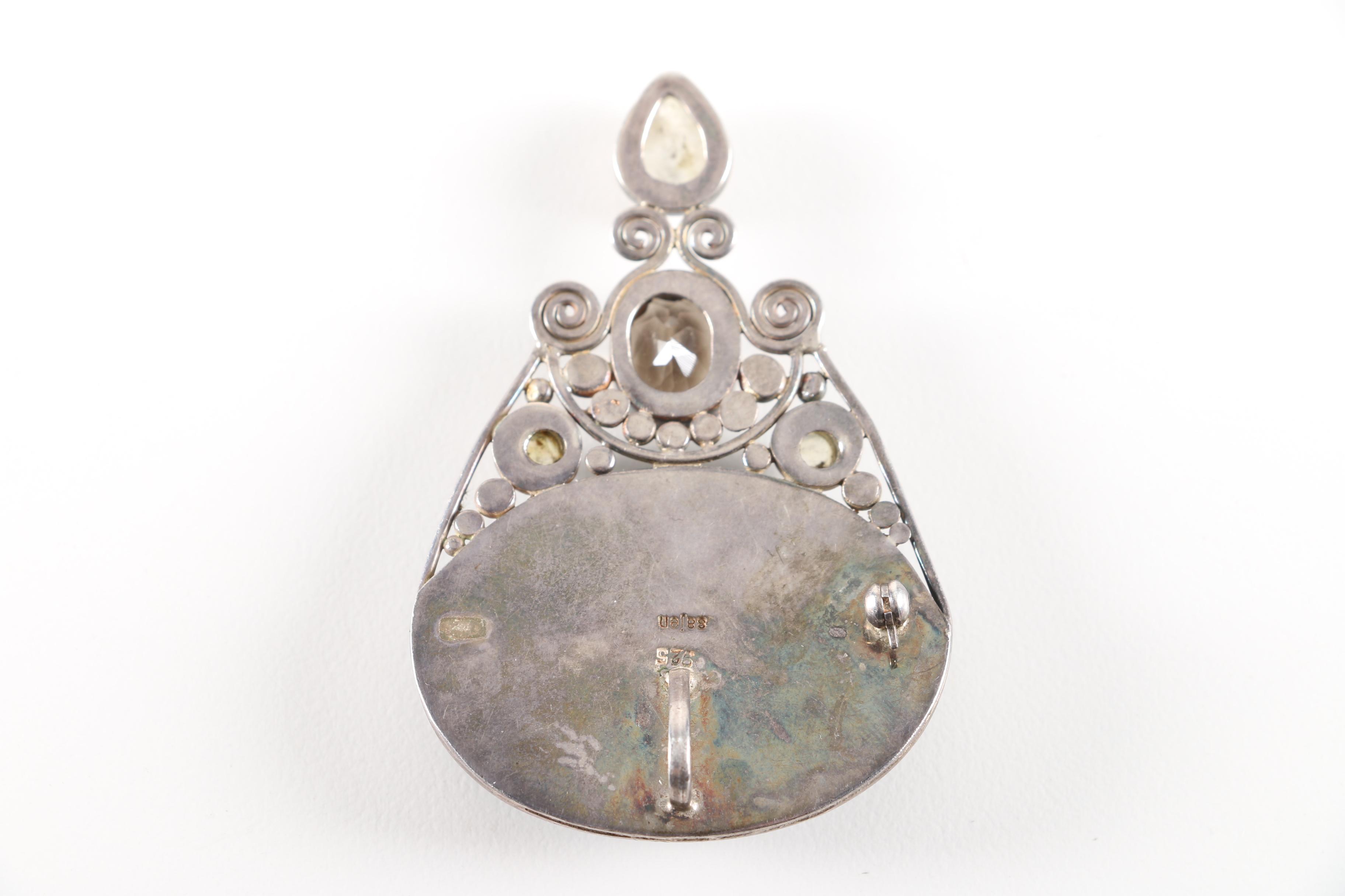 Sterling Silver Bracelet and Pendant with Stones Including Sajen