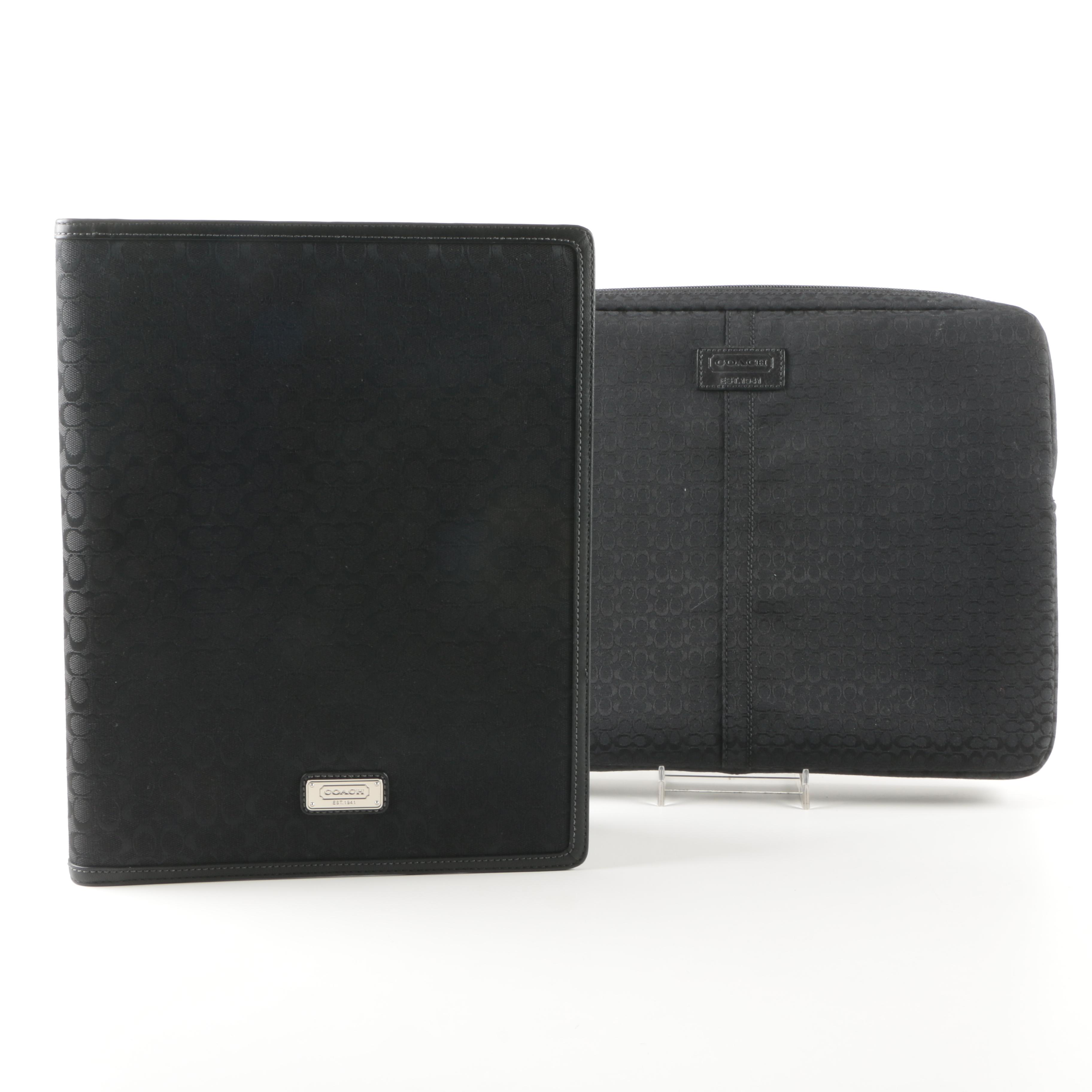 Coach Black Signature Logo Laptop Sleeve and Portfolio