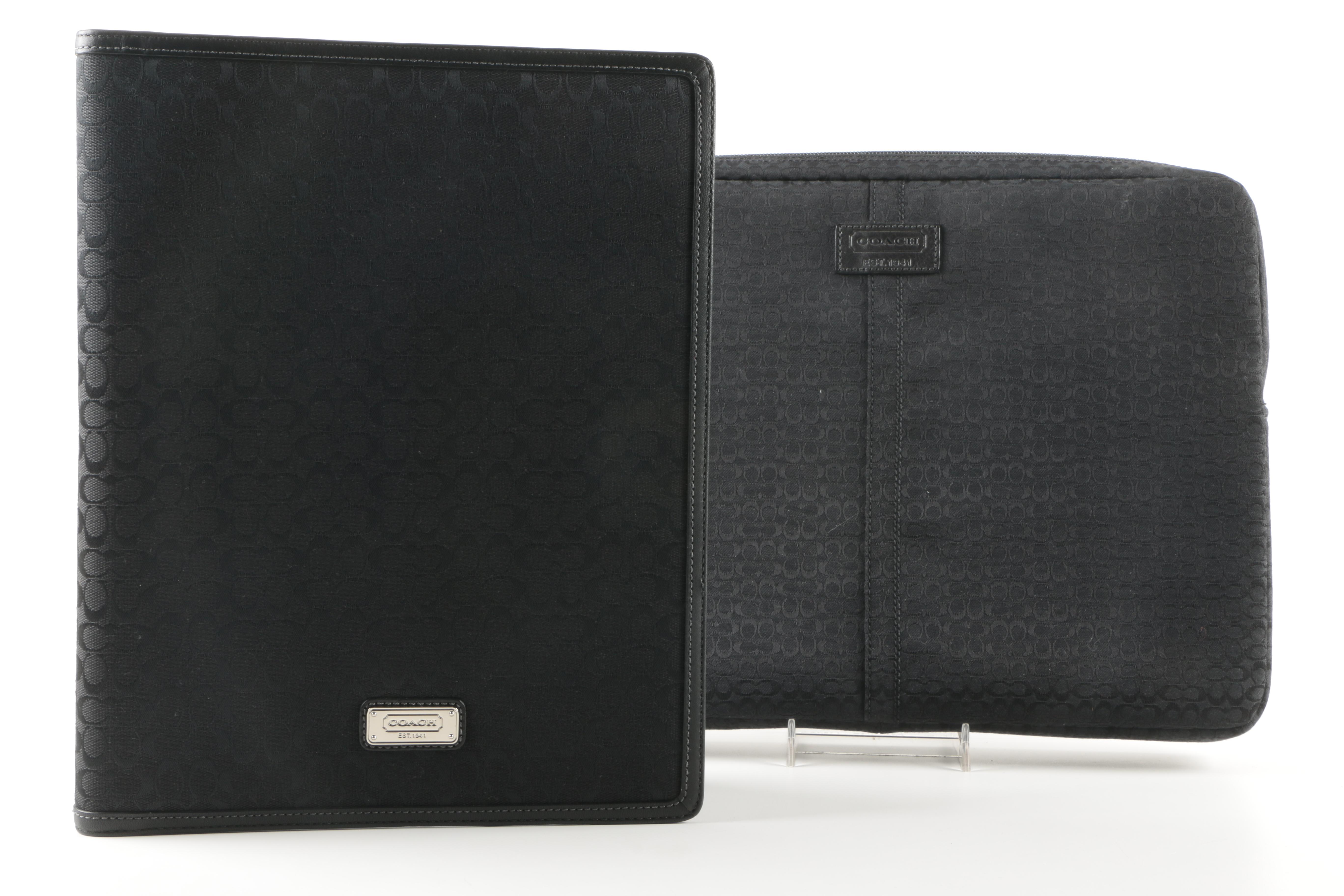 Coach Black Signature Logo Laptop Sleeve and Portfolio