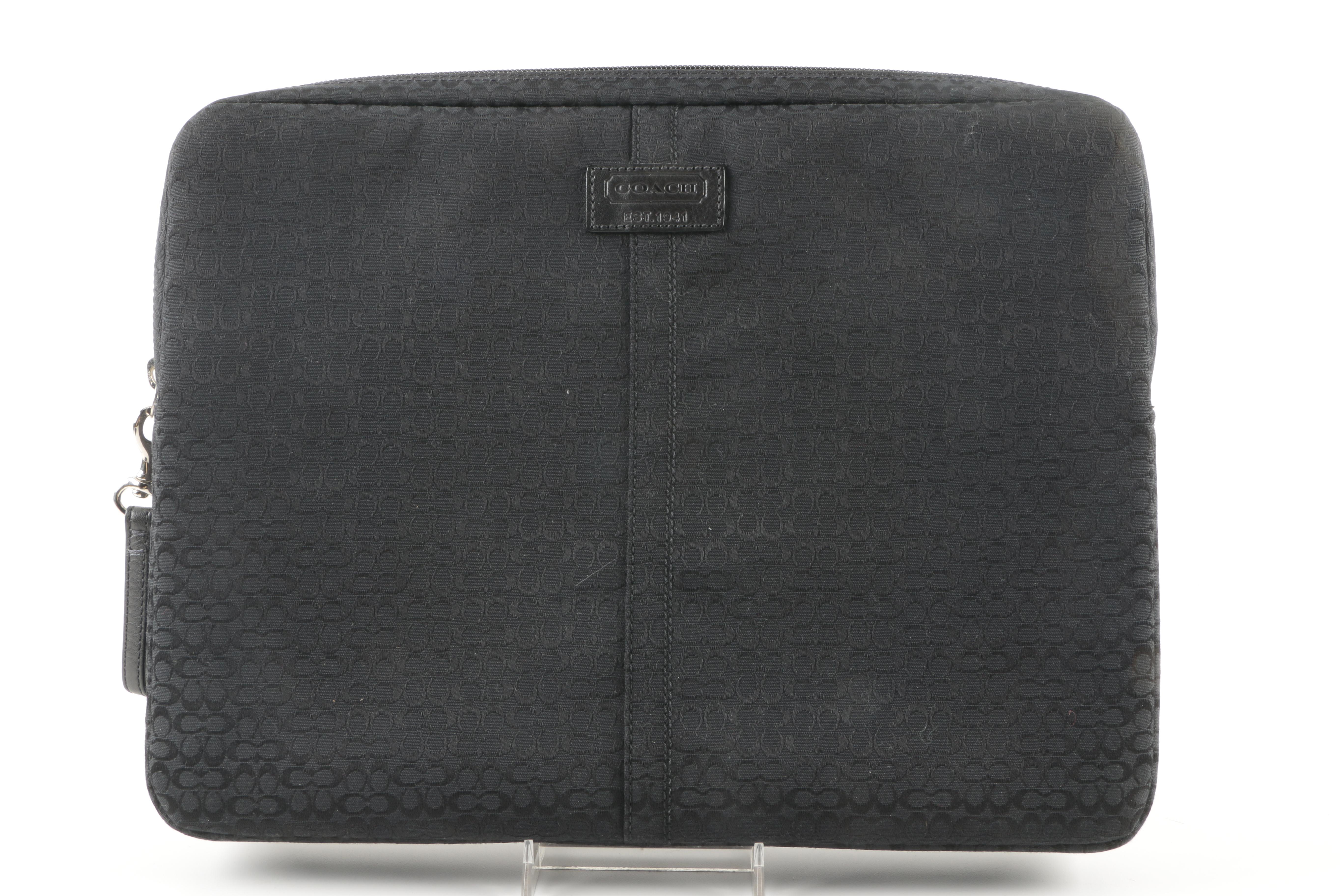 Coach Black Signature Logo Laptop Sleeve and Portfolio