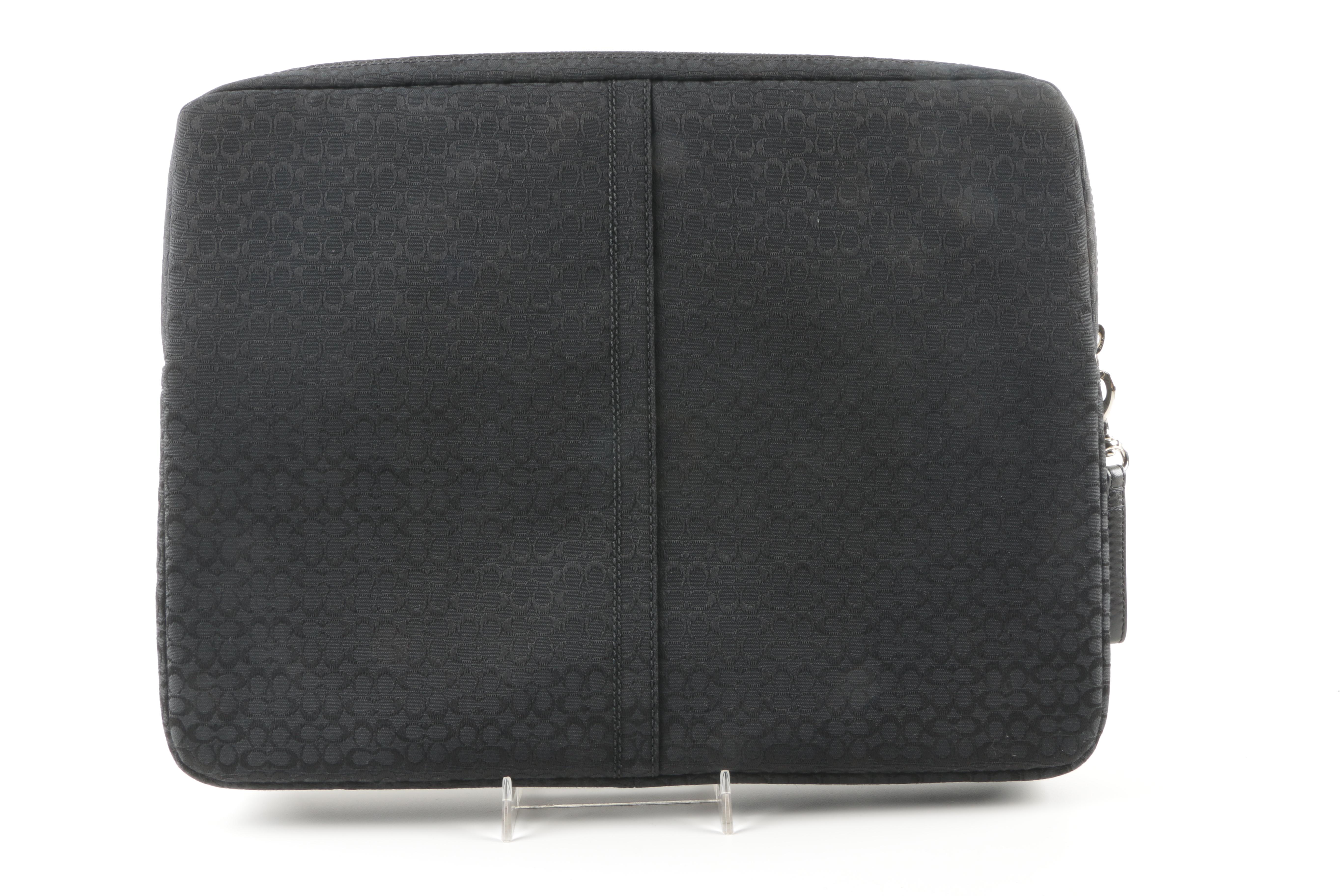 Coach Black Signature Logo Laptop Sleeve and Portfolio