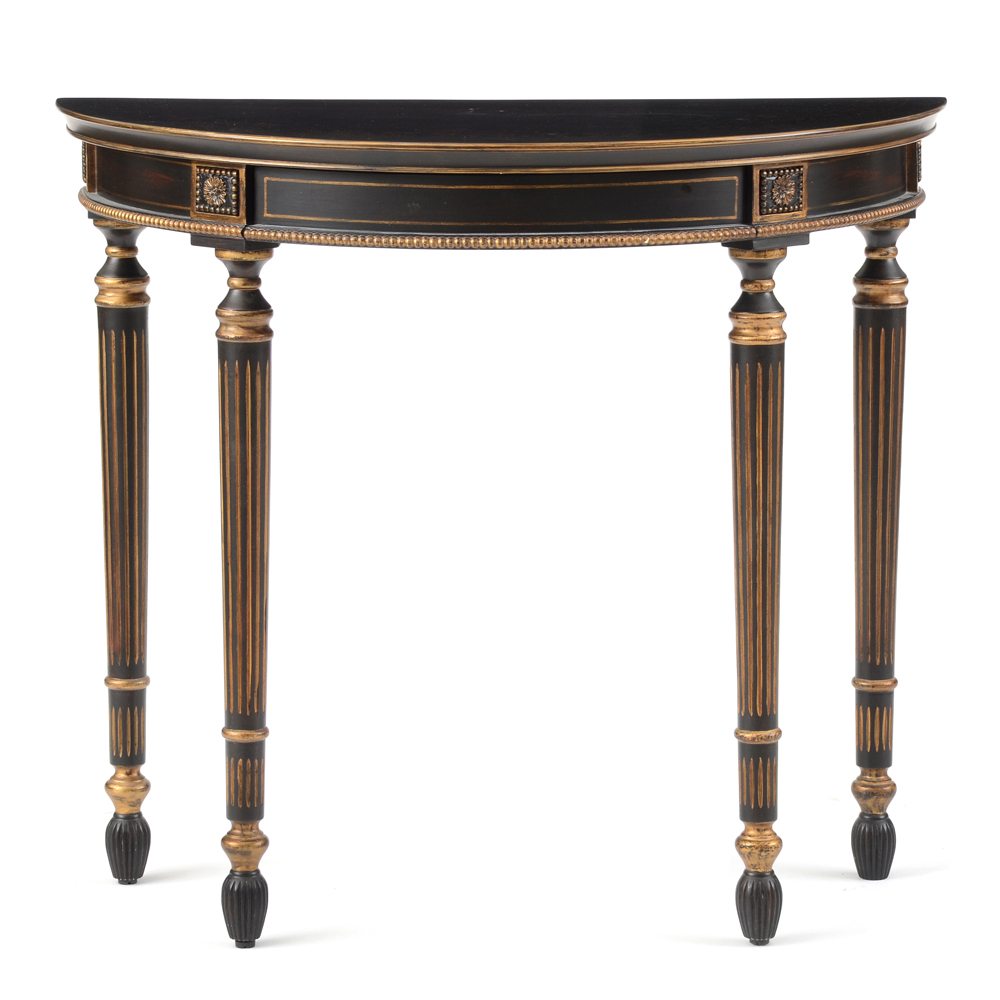 Black Glazed and Gilt Painted Demilune Table