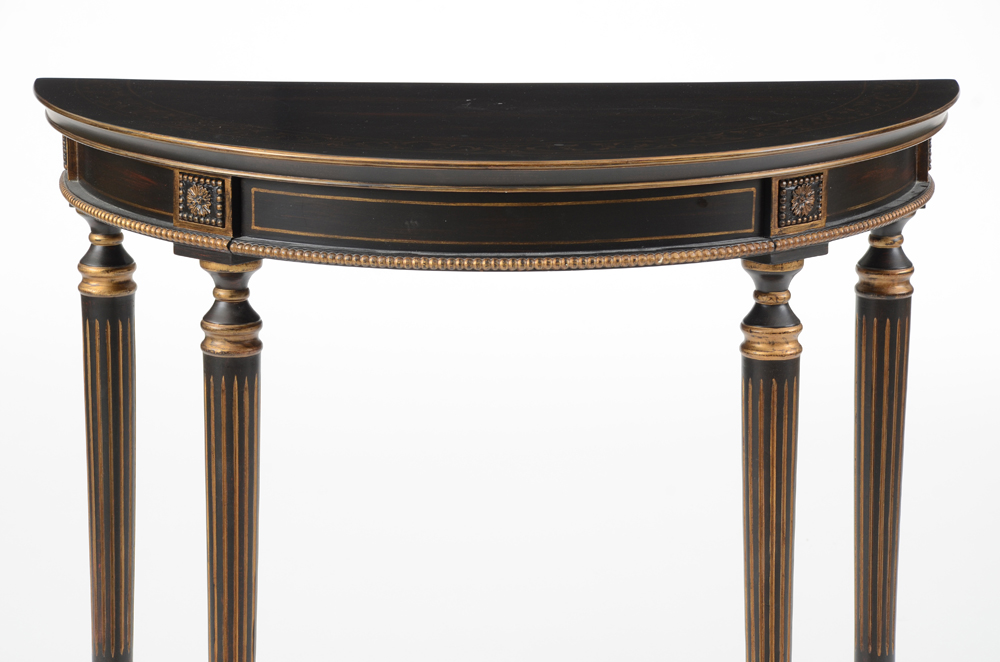 Black Glazed and Gilt Painted Demilune Table