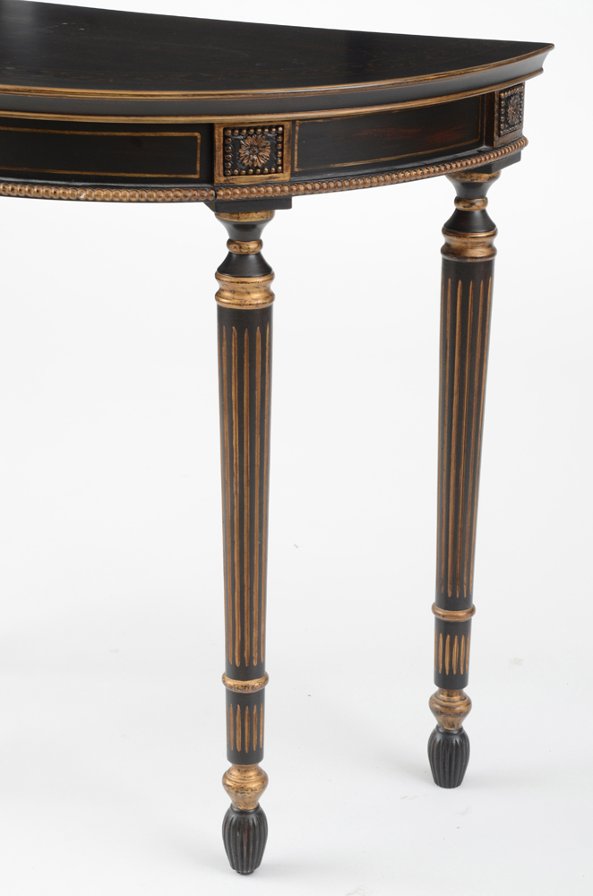 Black Glazed and Gilt Painted Demilune Table