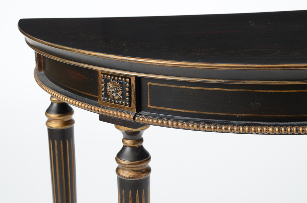 Black Glazed and Gilt Painted Demilune Table