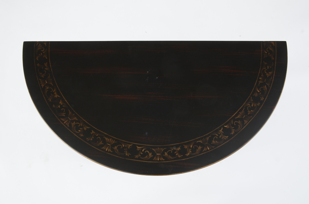 Black Glazed and Gilt Painted Demilune Table