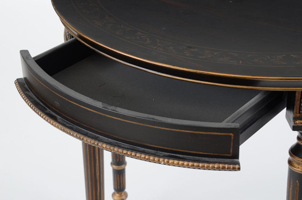 Black Glazed and Gilt Painted Demilune Table