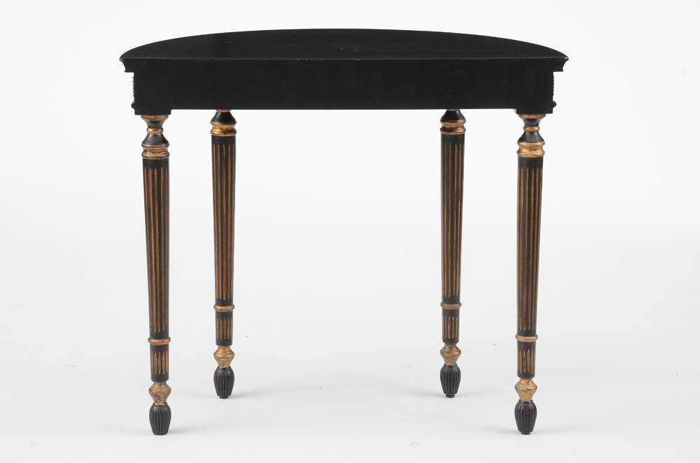 Black Glazed and Gilt Painted Demilune Table