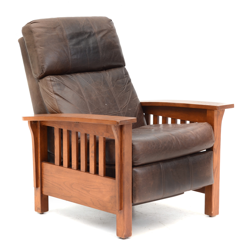 Mission Style Oak Chair with Leather Upholstery