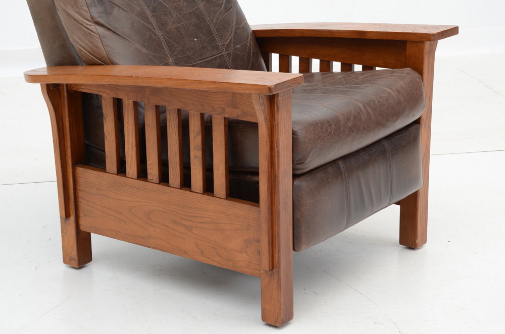 Mission Style Oak Chair with Leather Upholstery