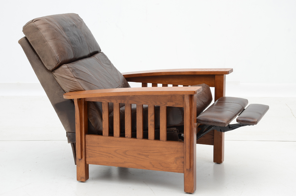 Mission Style Oak Chair with Leather Upholstery