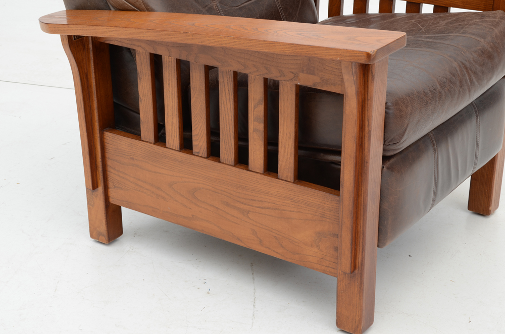 Mission Style Oak Chair with Leather Upholstery