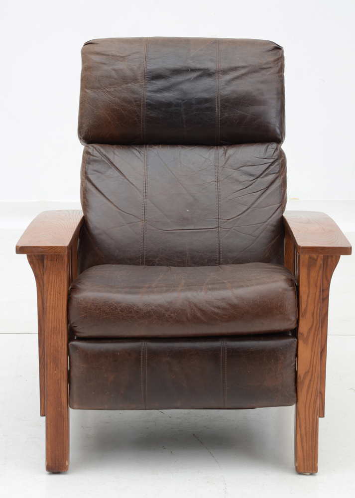 Mission Style Oak Chair with Leather Upholstery