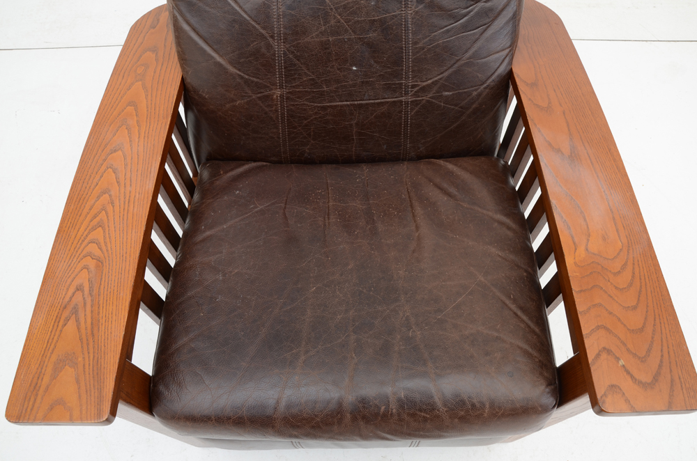 Mission Style Oak Chair with Leather Upholstery