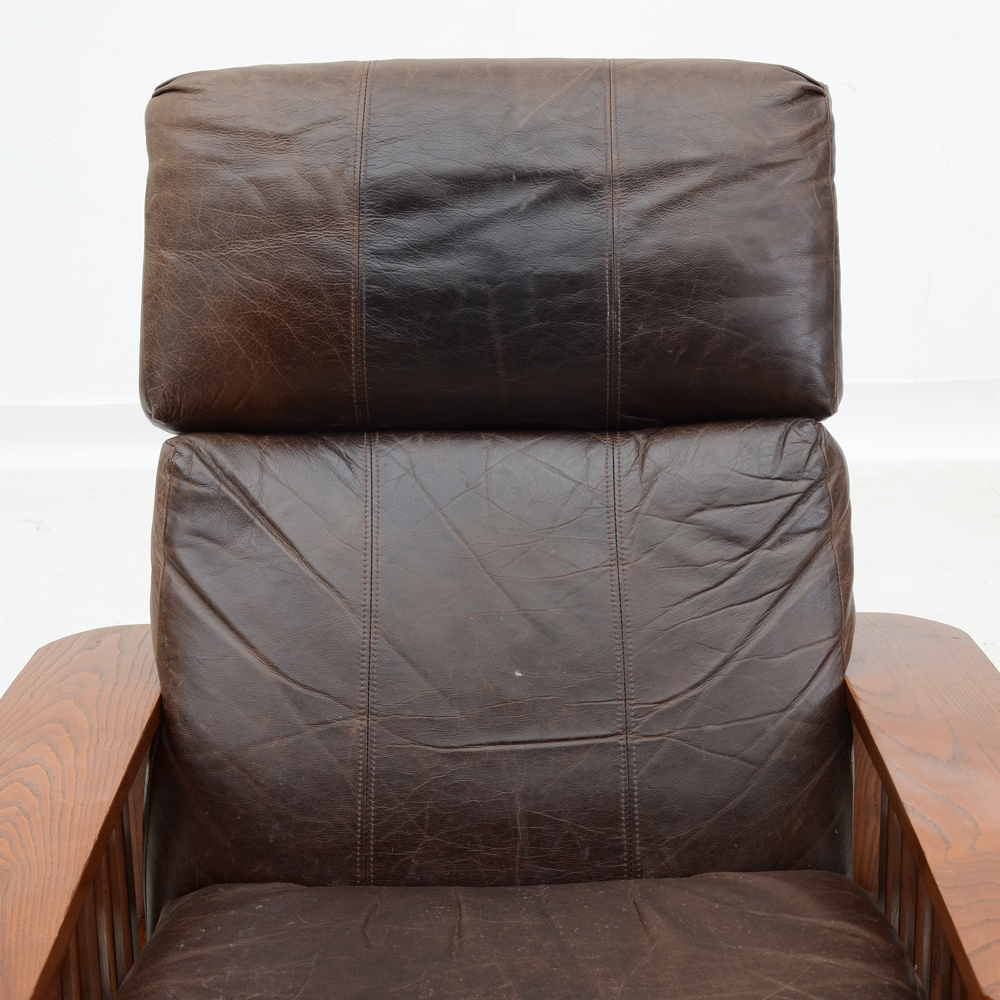 Mission Style Oak Chair with Leather Upholstery