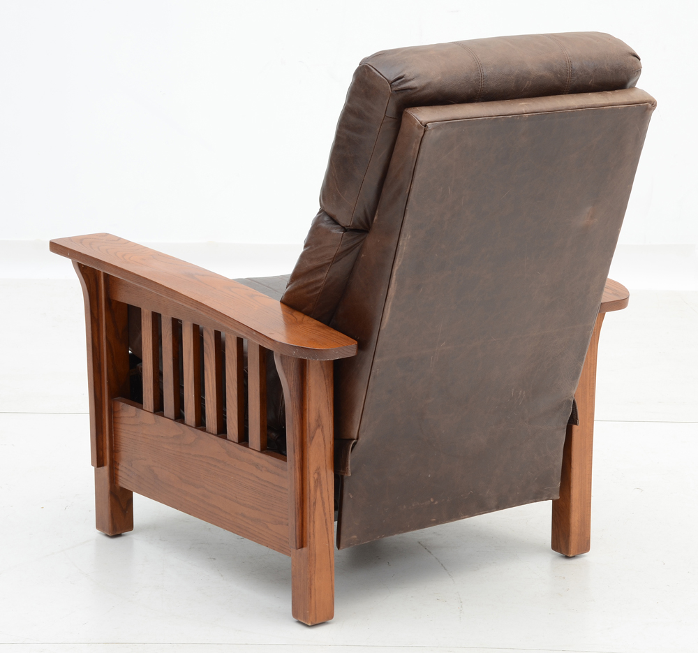Mission Style Oak Chair with Leather Upholstery