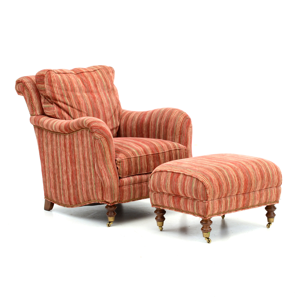 Red Strié Upholstered Lounge Chair and Ottoman