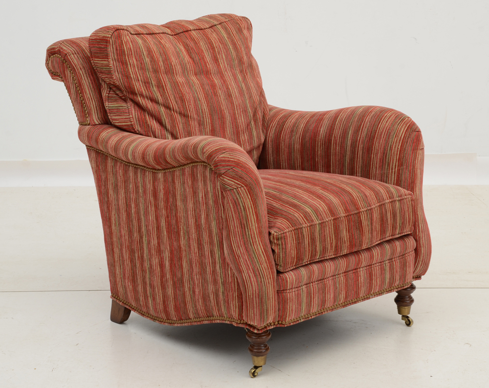 Red Strié Upholstered Lounge Chair and Ottoman