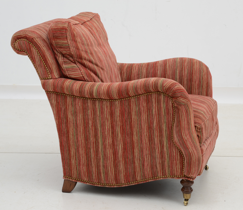 Red Strié Upholstered Lounge Chair and Ottoman