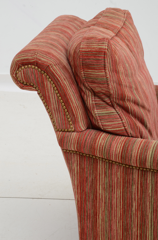 Red Strié Upholstered Lounge Chair and Ottoman