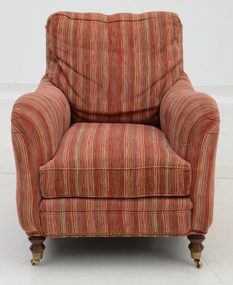 Red Strié Upholstered Lounge Chair and Ottoman