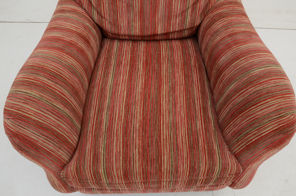 Red Strié Upholstered Lounge Chair and Ottoman