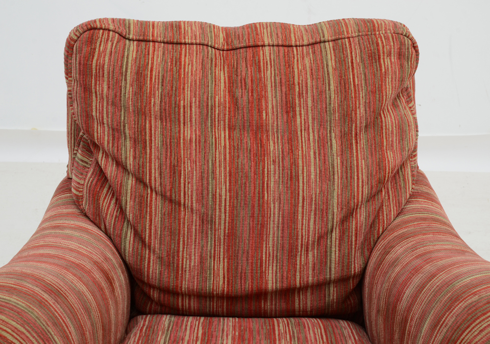 Red Strié Upholstered Lounge Chair and Ottoman