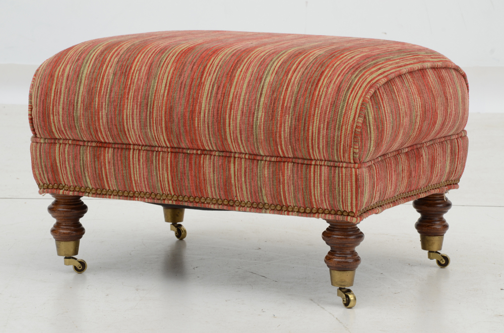 Red Strié Upholstered Lounge Chair and Ottoman