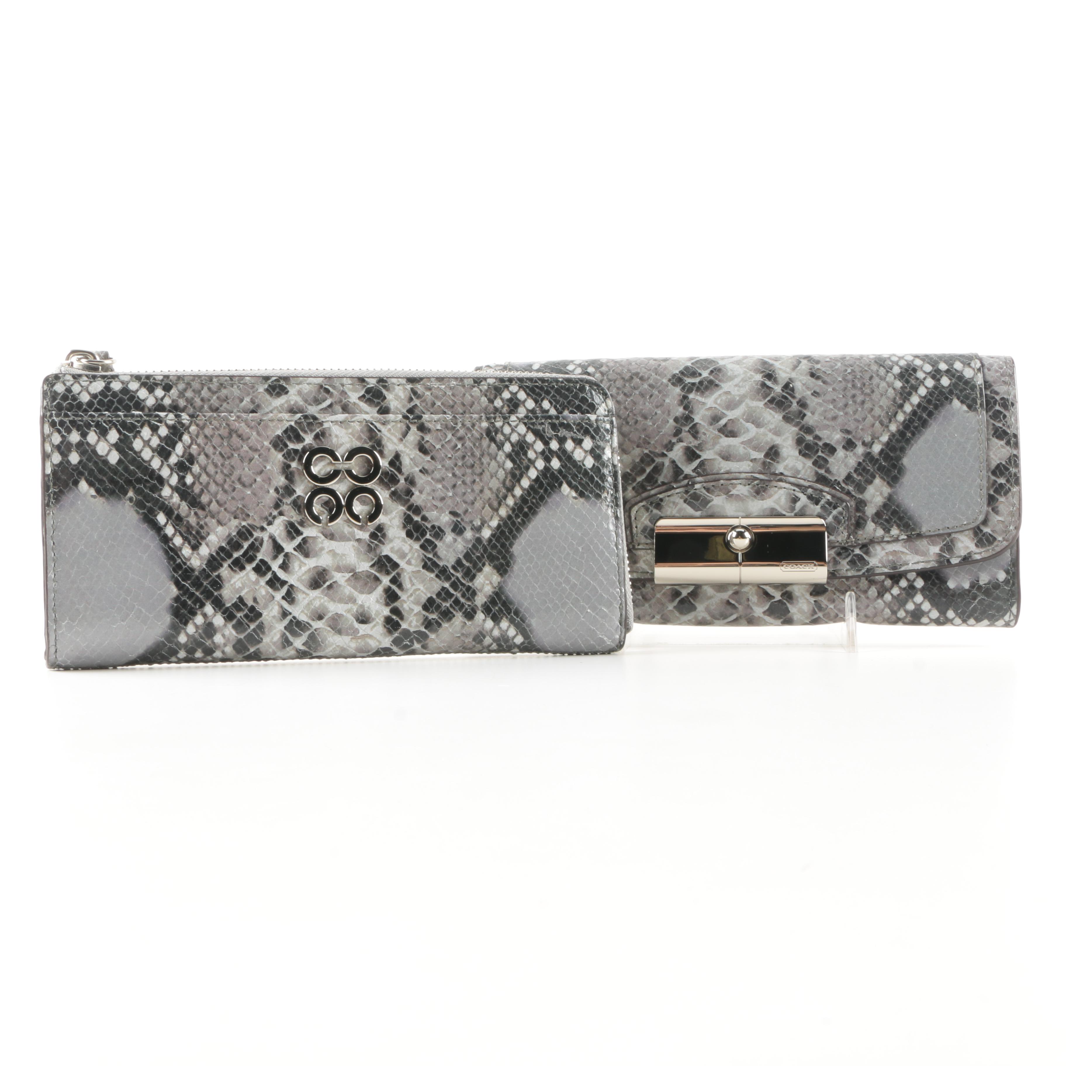 Coach Python Embossed Leather "Kristin" Wallet and Zip Wallet
