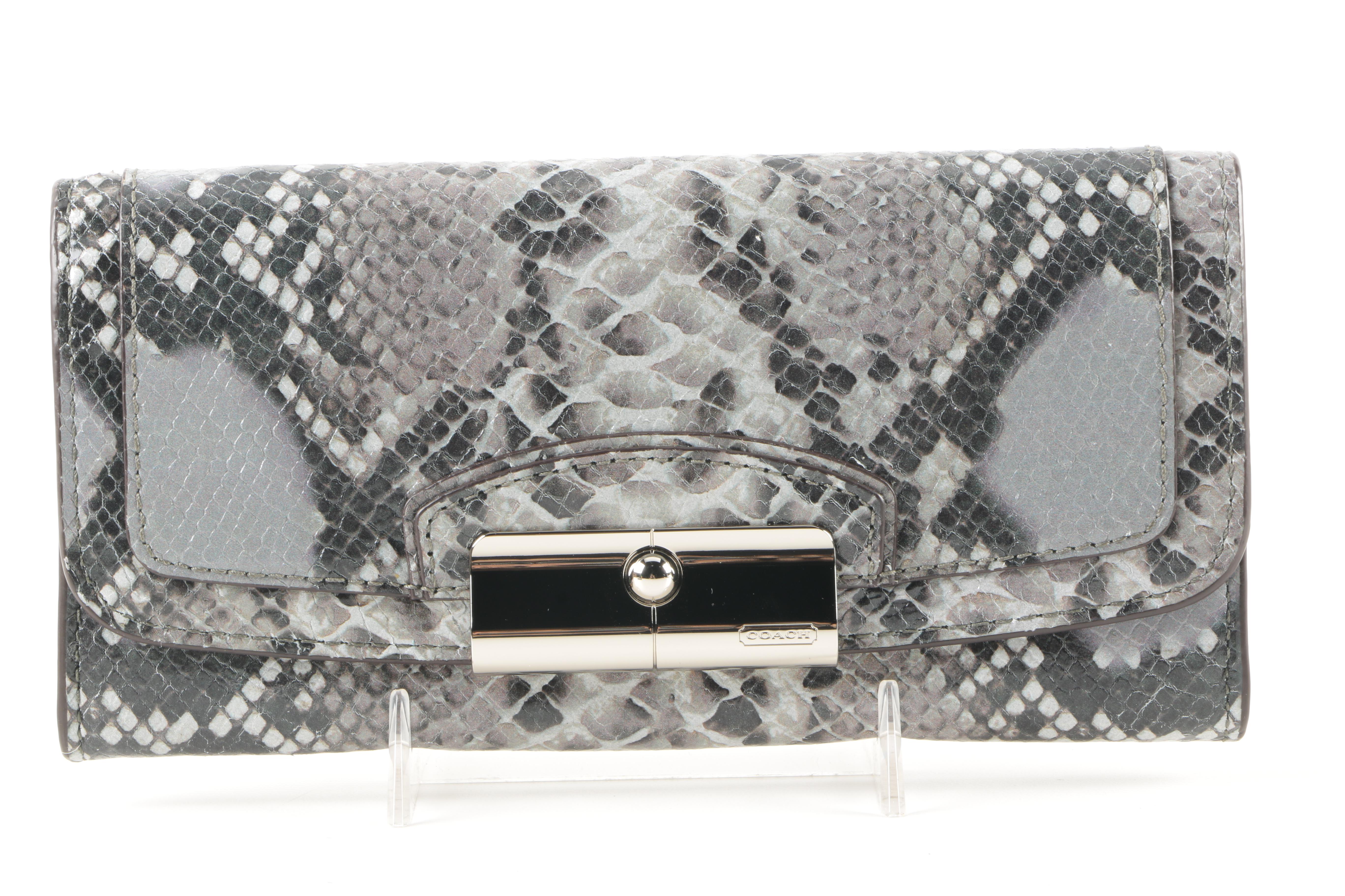 Coach Python Embossed Leather "Kristin" Wallet and Zip Wallet