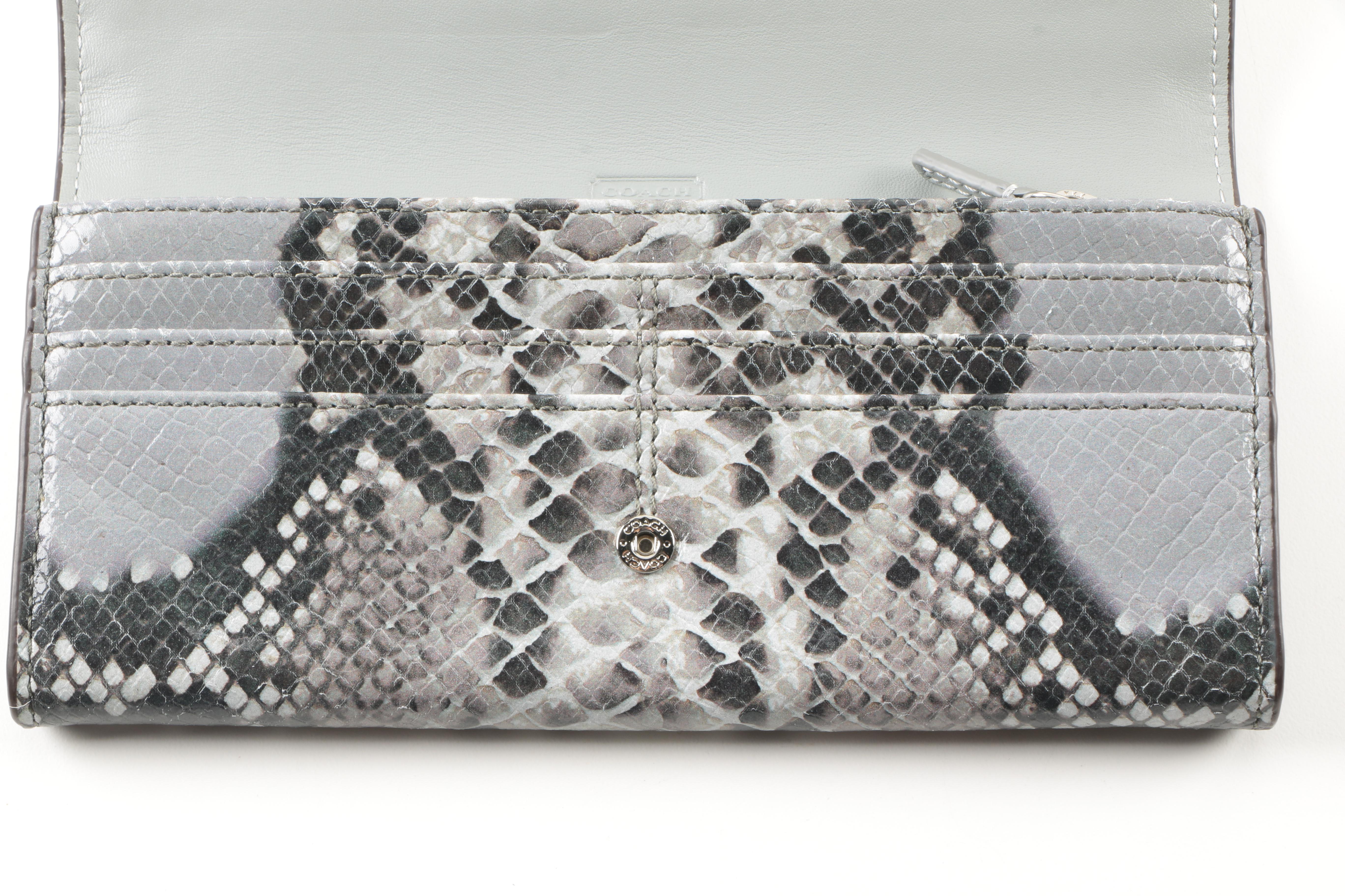 Coach Python Embossed Leather "Kristin" Wallet and Zip Wallet