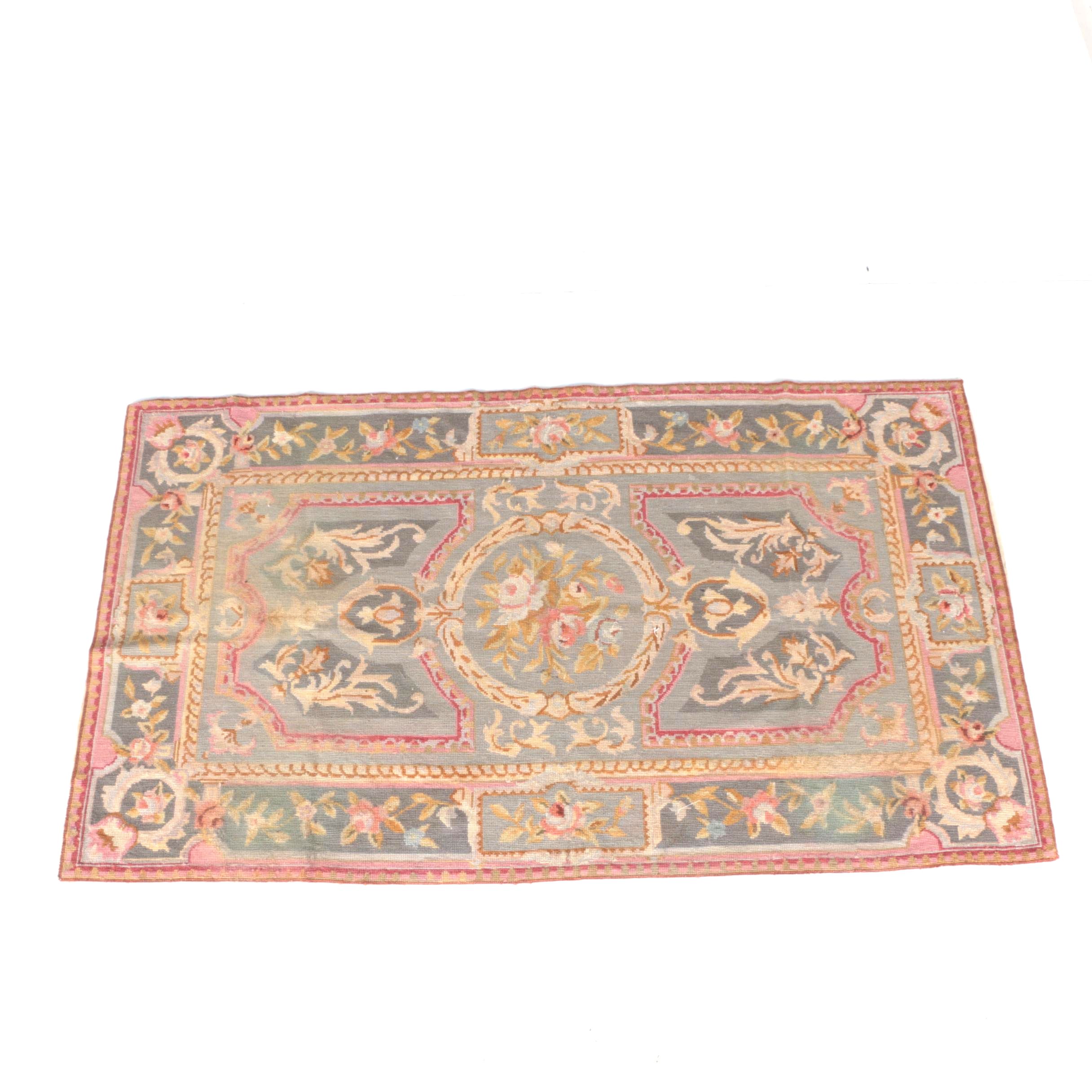 Handmade Floral Aubusson Wool Area Rug