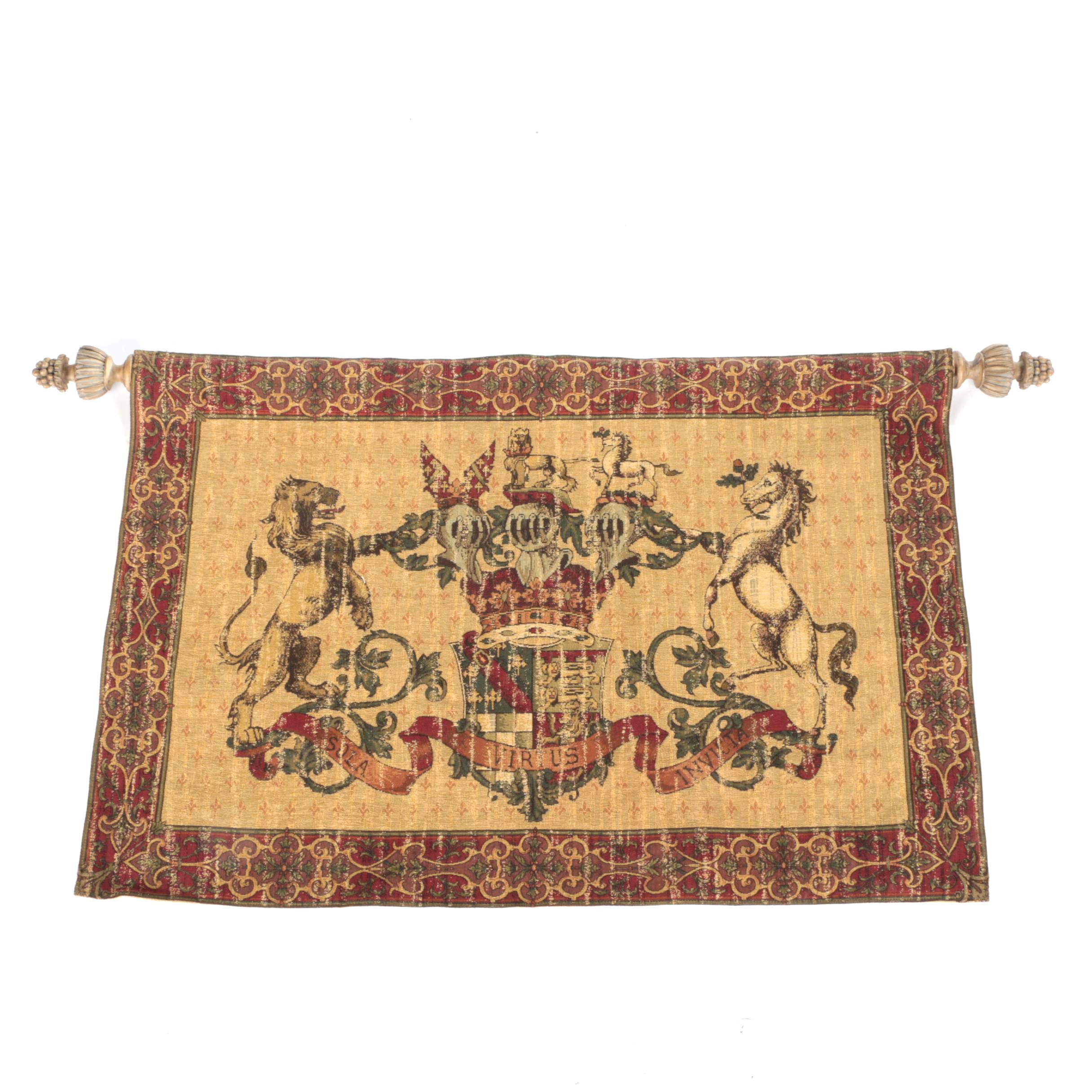 Howard Family Coat of Arms Tapestry on Display Rod