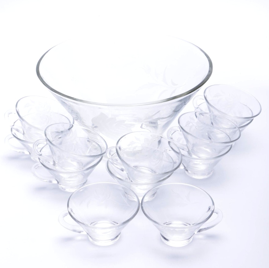 Glass Punch Bowl and Cups