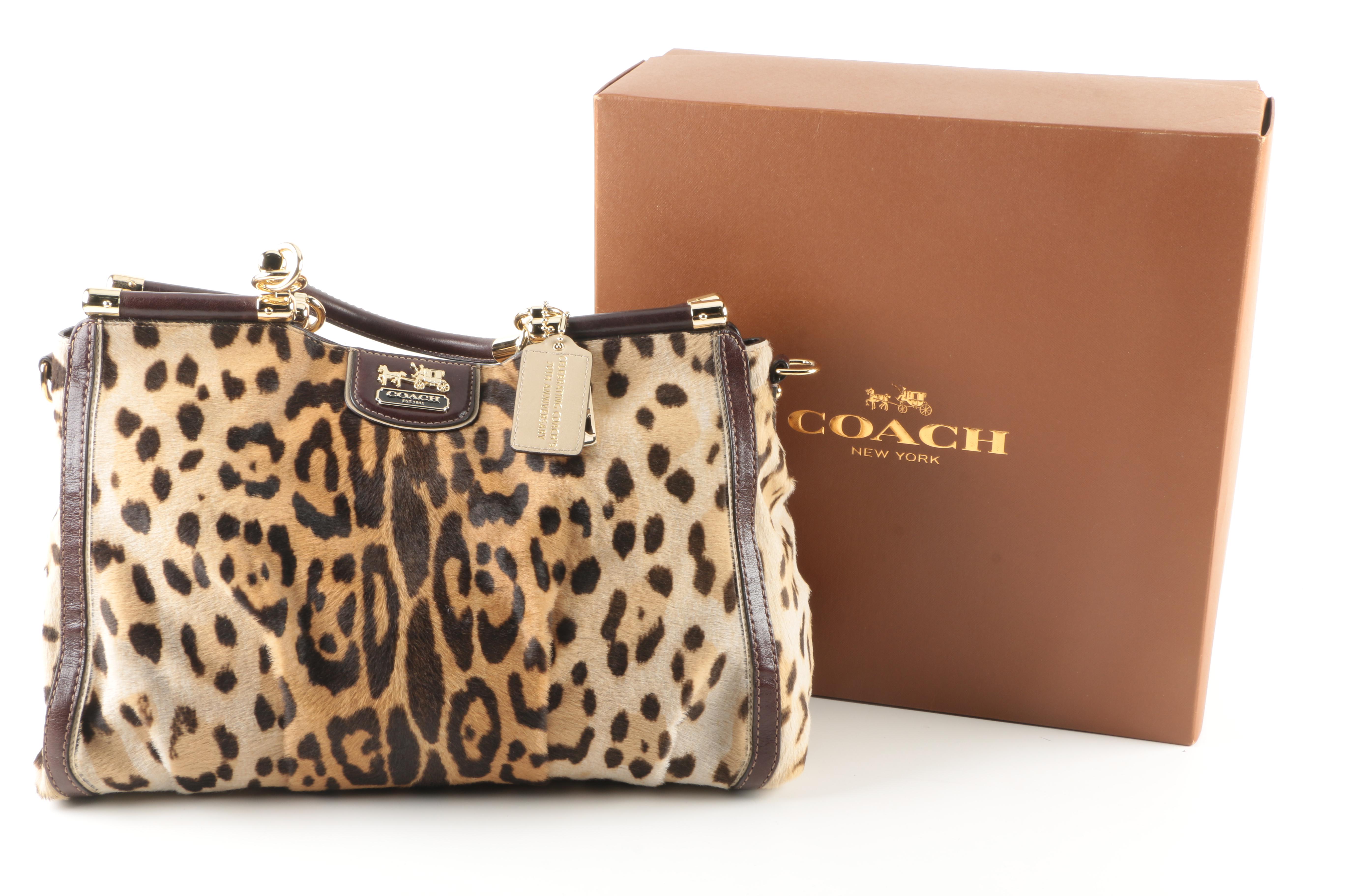 Coach Madison "Caroline" Ocelot Printed Haircalf Satchel