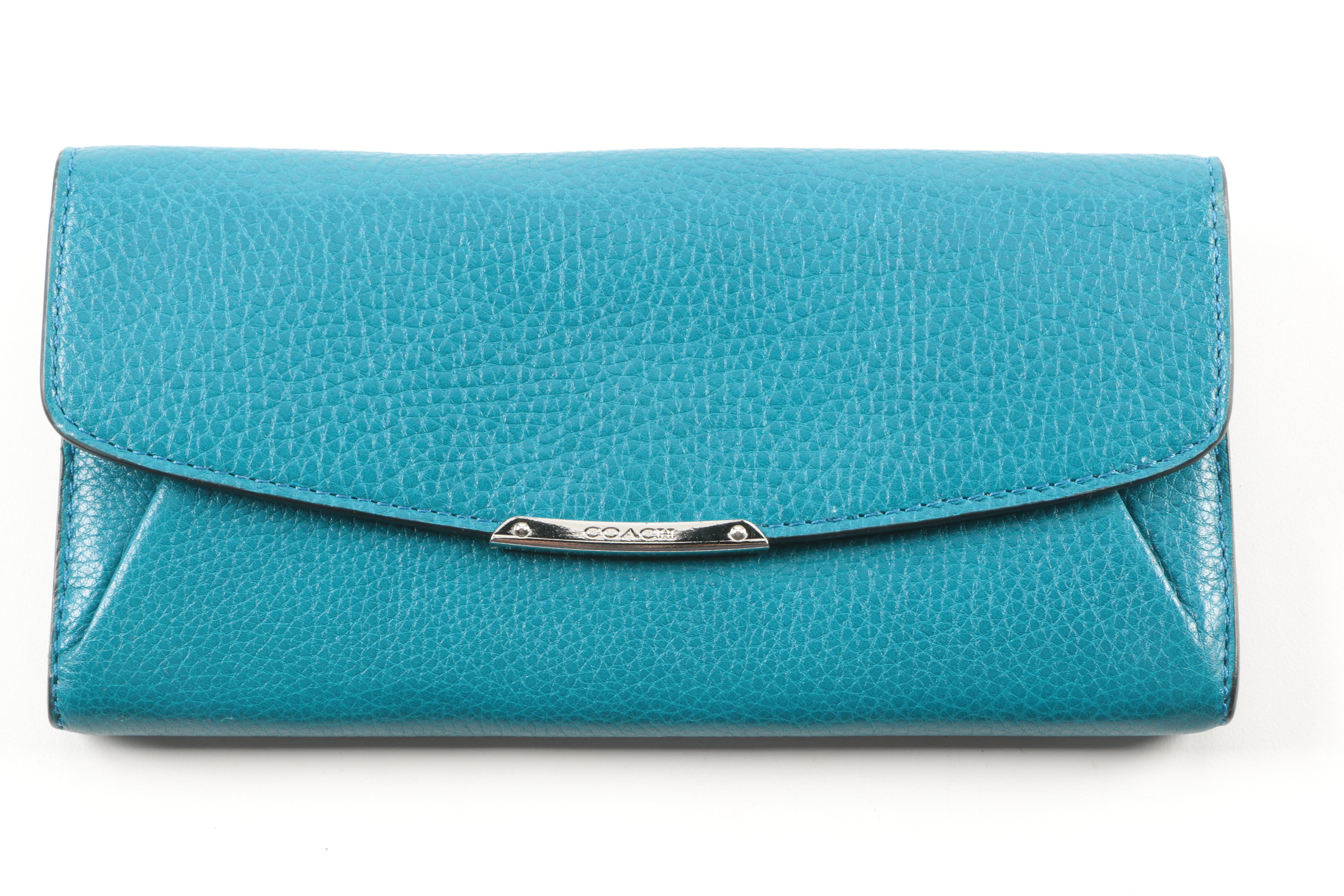 Coach Turquoise Leather Phoebe Shoulder Bag and Flap Wallet