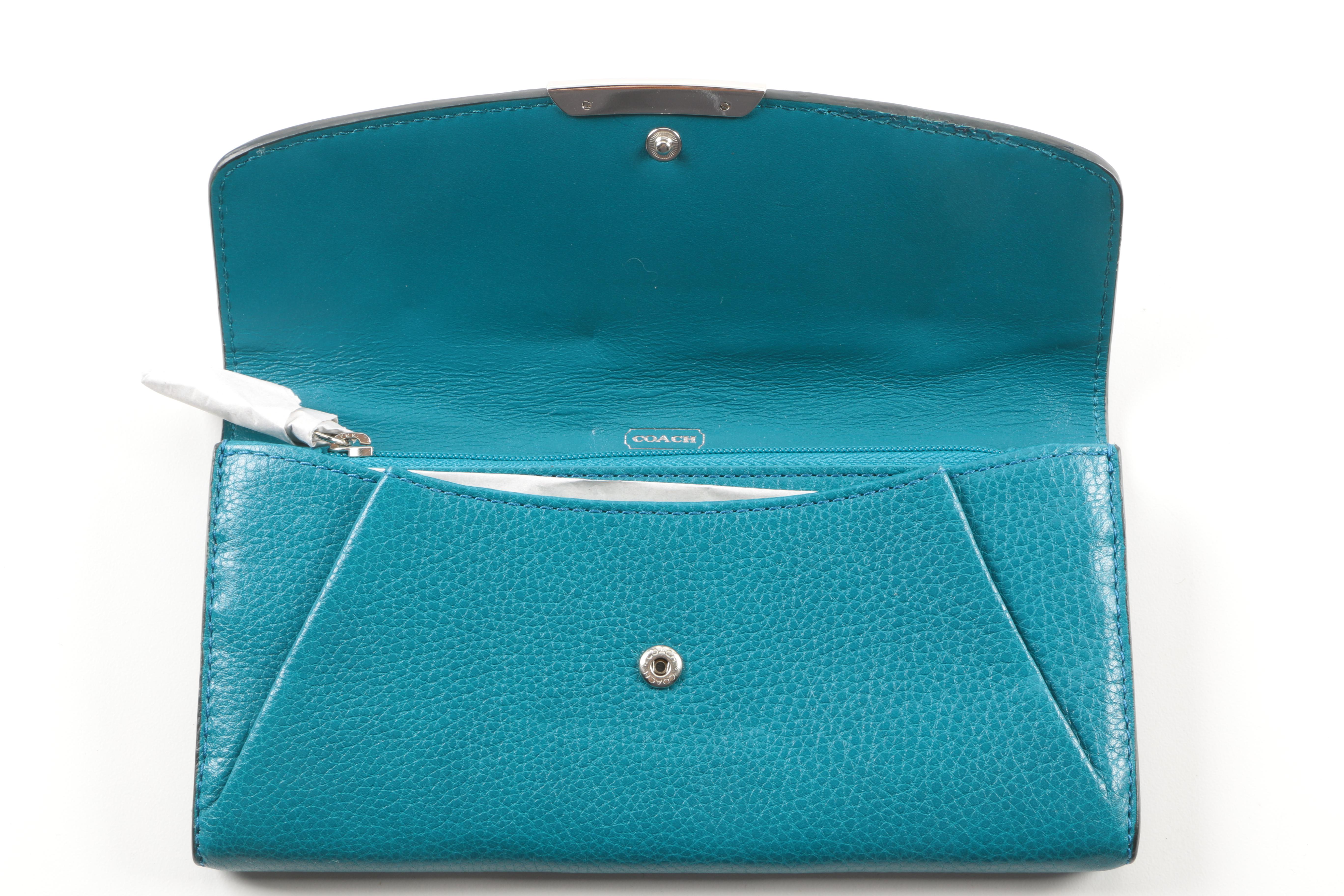 Coach Turquoise Leather Phoebe Shoulder Bag and Flap Wallet