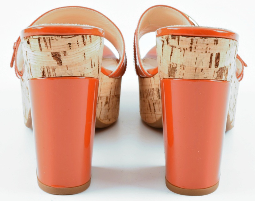 Prada Orange Patent Leather Slide with Platform Cork Heels