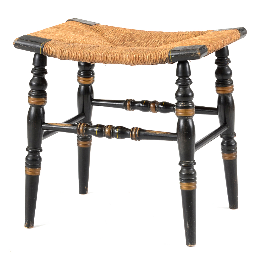 Hitchcock Style Woven Rush Seat Bench