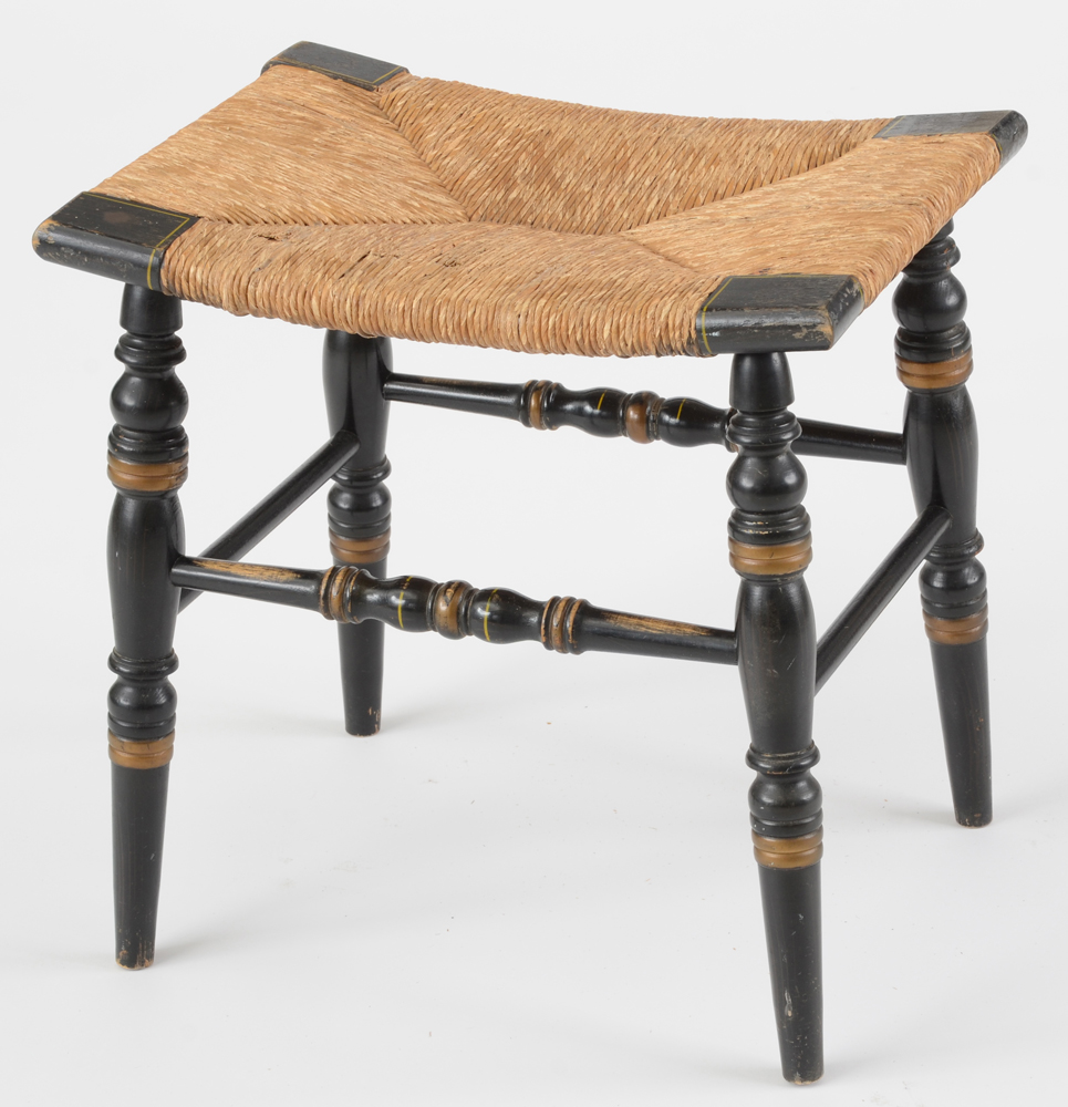 Hitchcock Style Woven Rush Seat Bench