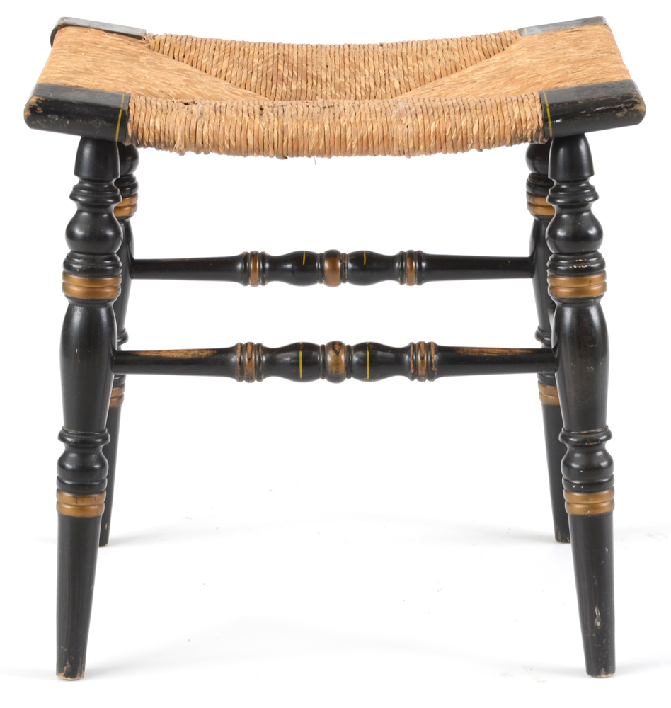 Hitchcock Style Woven Rush Seat Bench