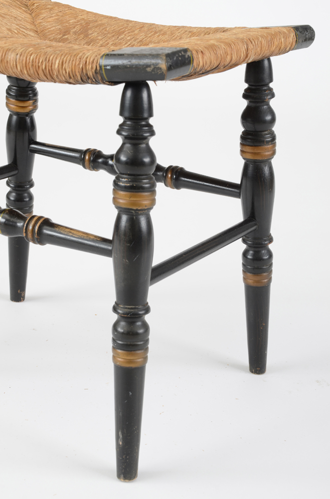 Hitchcock Style Woven Rush Seat Bench