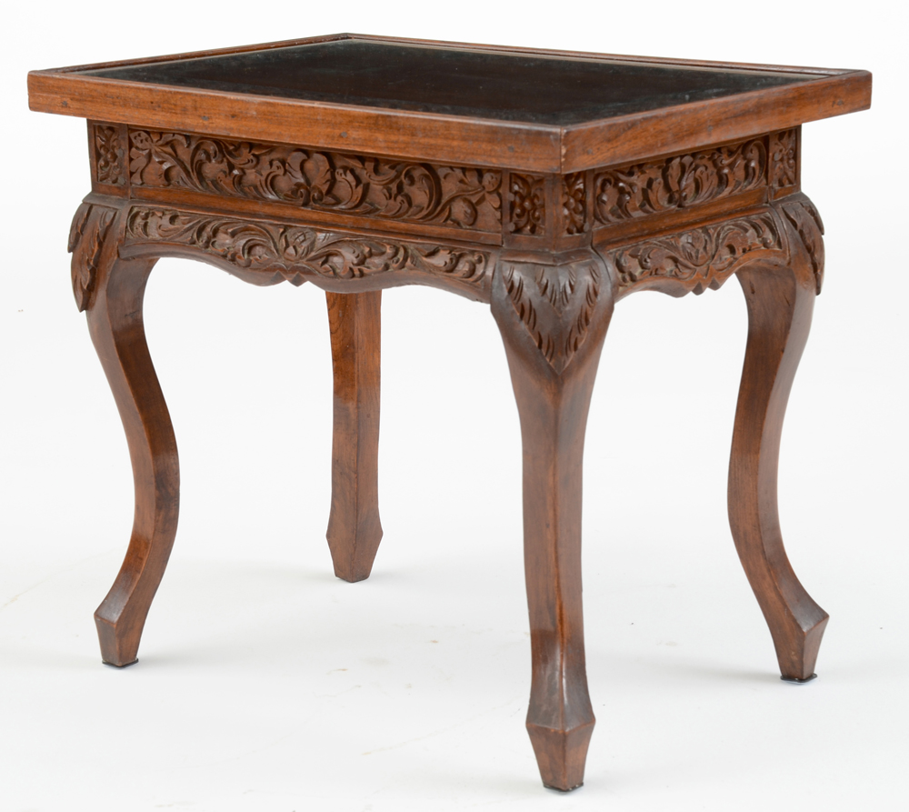 Carved Acanthus Glass Top End Tables