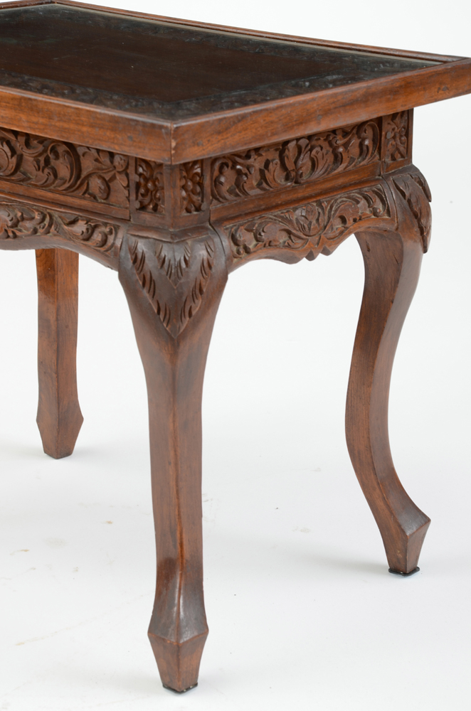 Carved Acanthus Glass Top End Tables