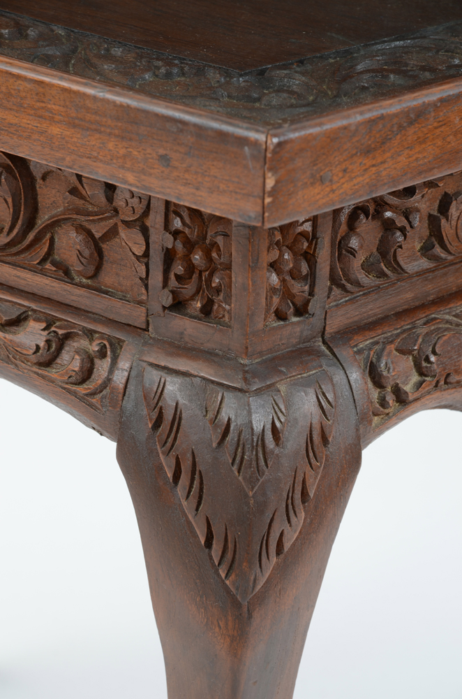 Carved Acanthus Glass Top End Tables